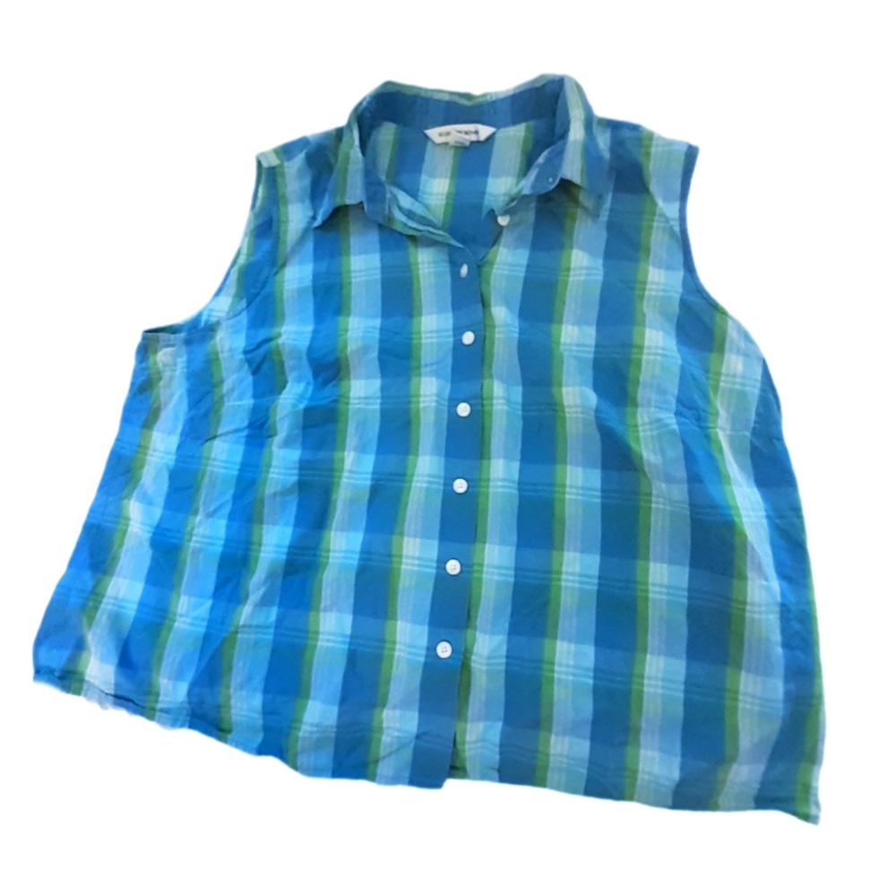 Plaid Button Down Sleevless Blouse Bu August Max - image 1